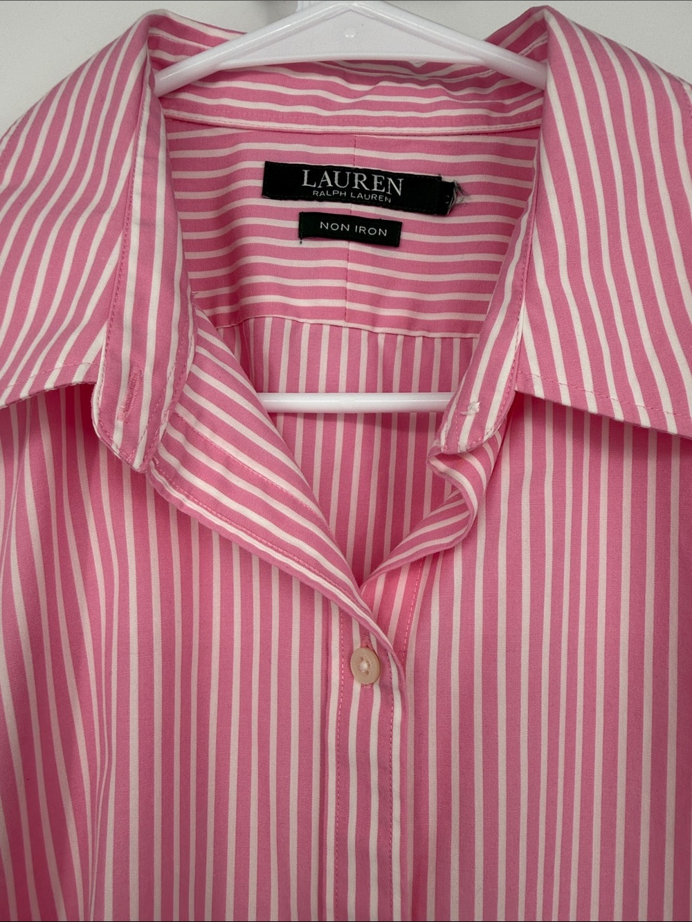 Lauren Ralph Lauren | Pink & White Striped Button-Down Shirt | XL - Picture 3 of 4